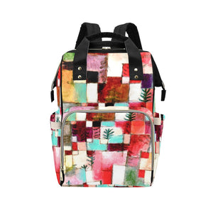 Colorful Squares Multi-Function Backpack/Diaper Bag (Red/Black)