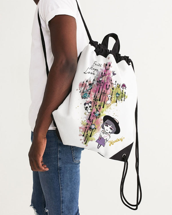 Faith Hope Love Canvas Drawstring Bag (White)