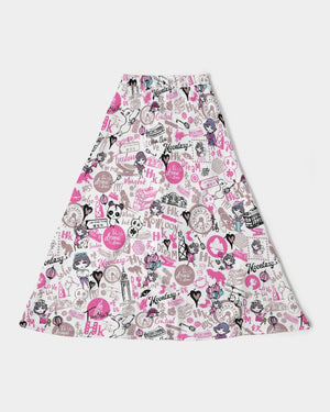 Hong Kong Pattern Women's A-Line Midi Skirt (Pink and White)