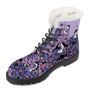 Rosebird Floral Faux Fur Synthetic Leather Boot (Violet)