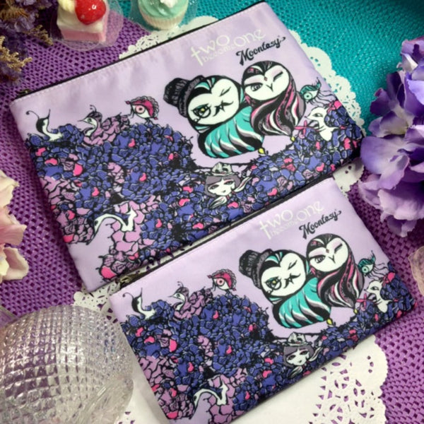 Owls Floral Cosmetic Bag Set (Large + Small)