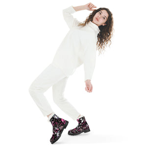 Hong Kong Pattern Faux Fur Synthetic Leather Boot (Black)